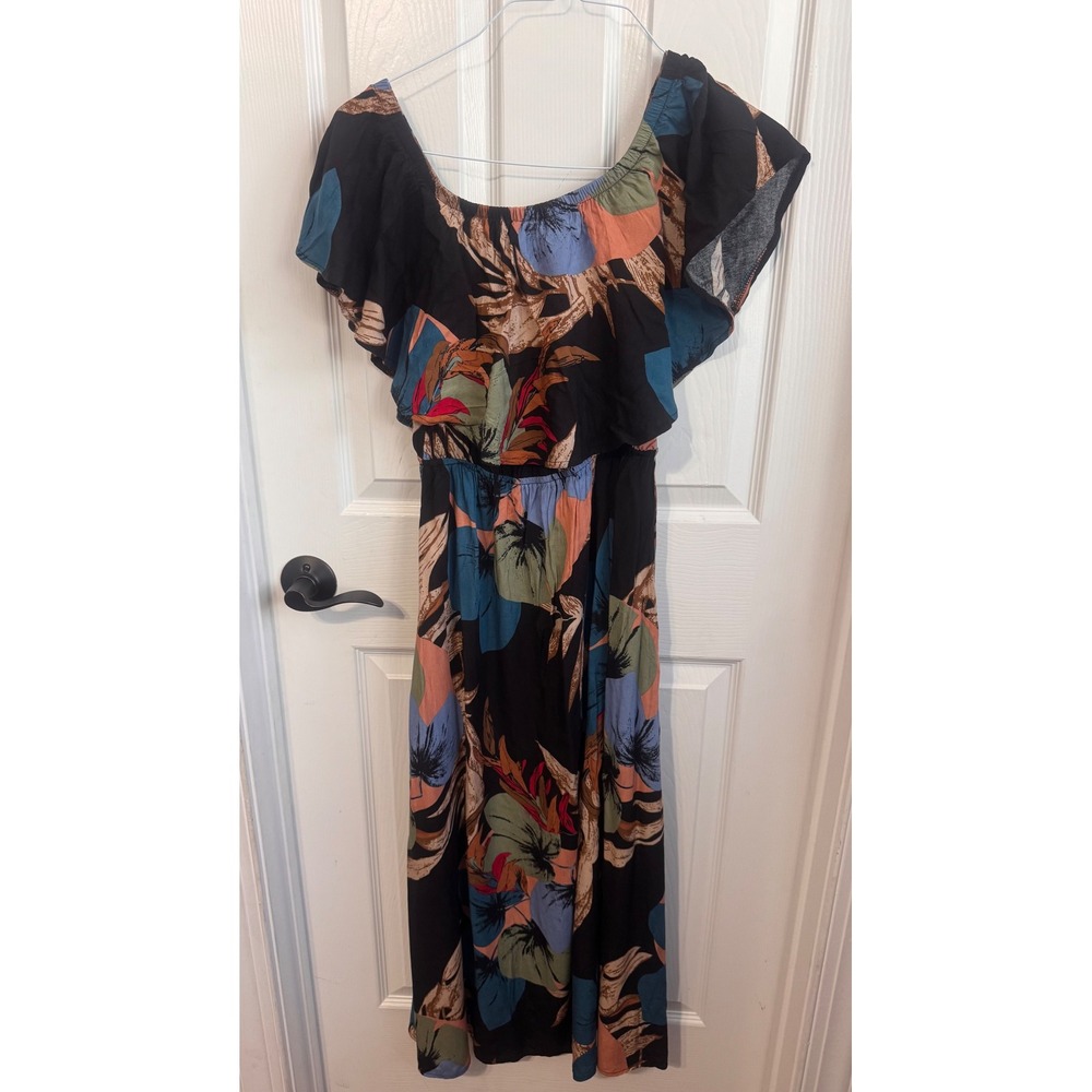 Women's Small Off Shoulder Floral Tropical Maxi Dress Boho Vacation